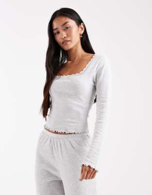 Miss Selfridge Pointelle Square Neck Top In White