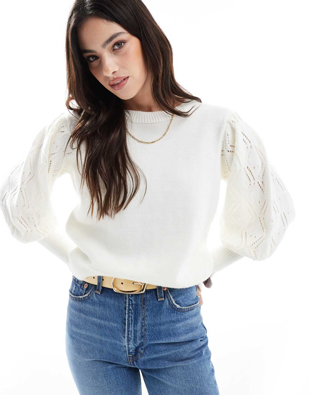 Miss Selfridge pointelle stich jumper in cream