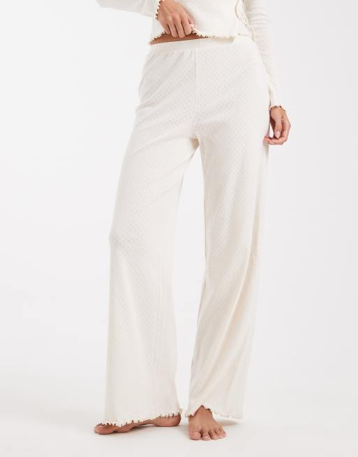 Miss Selfridge pointelle wide leg pants in cream