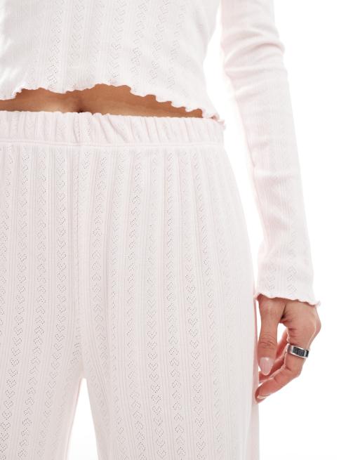 Miss Selfridge pointelle wide leg pants in pink - part of a set, 3 of 5