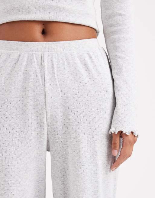 Miss Selfridge pointelle wide leg trousers in light grey, 5 of 5