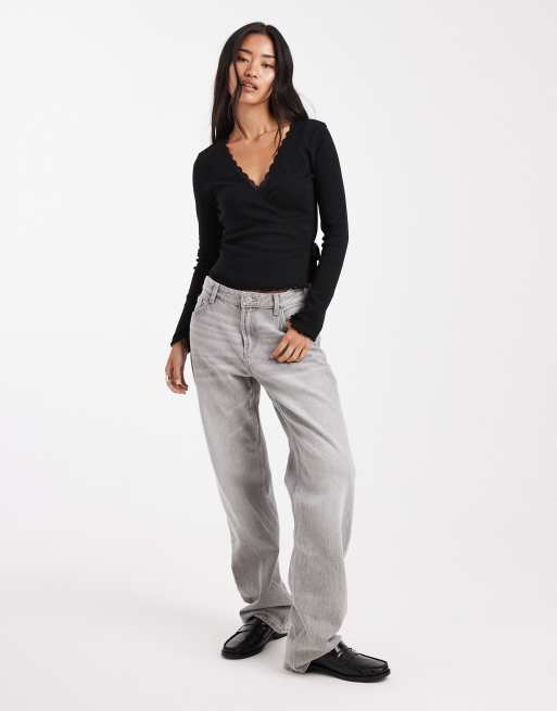 Miss Selfridge pointelle wrap over top in black