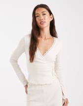 ASOS DESIGN fitted short sleeve top with rouleau loop buttons detail in black