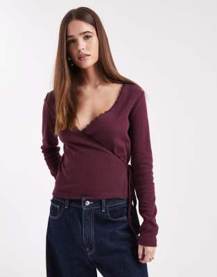 Miss Selfridge Pointelle Wrap Top In Multi