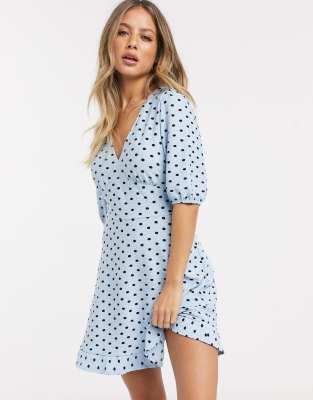 blue polka dot mini dress