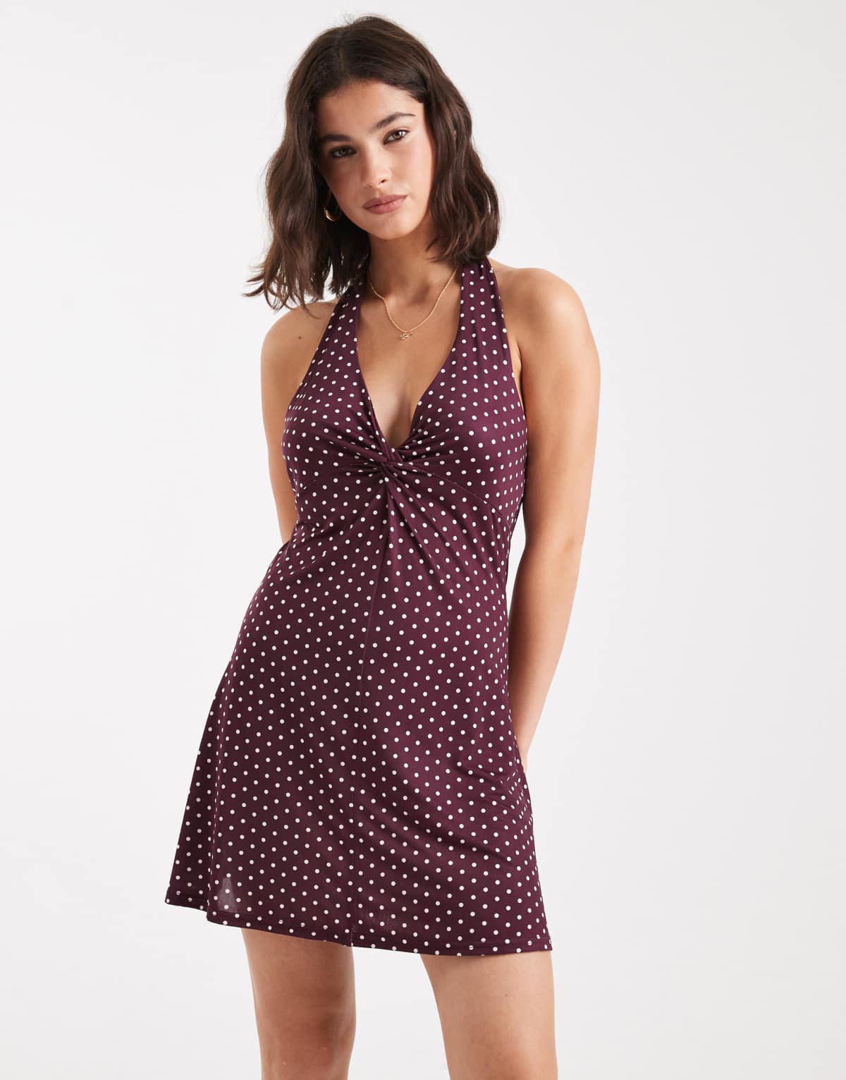 Miss Selfridge polka dot twist front mini dress