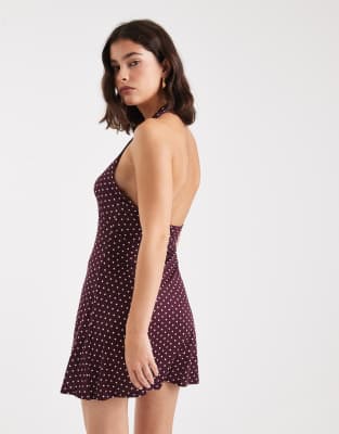 Miss Selfridge Polka Dot Twist Front Mini Dress-multi In Purple