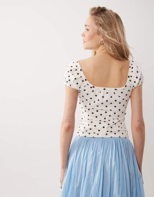 Miss Selfridge - Polkaprikket milkmaid-top med knapdetalje, 4 af 4