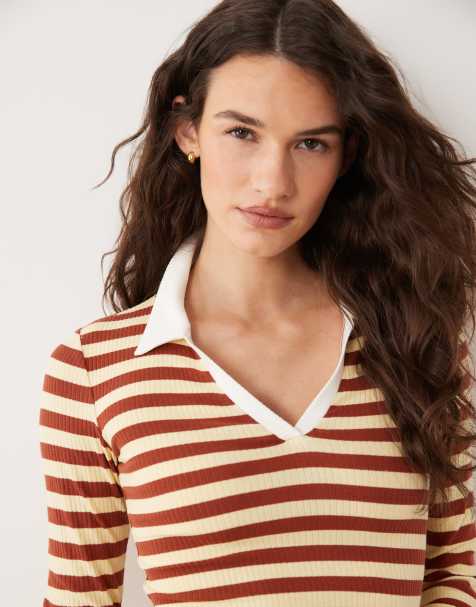 Miss Selfridge - Polo a maniche lunghe rigata a coste - view 1