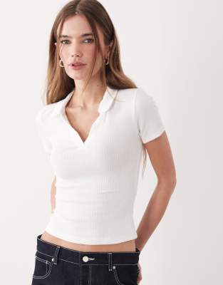 Polo ajusté côtelé avec surpiqûres picot - Blanc 44