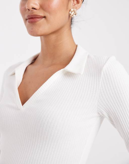 Miss Selfridge - Polo côtelé à manches longues - Crème, 2 de 4