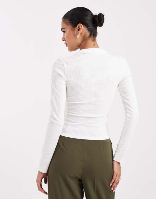 Miss Selfridge - Polo côtelé à manches longues - Crème, 4 de 4
