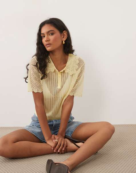 Miss Selfridge - Polo en maille crochetée - Babeurre - view 1