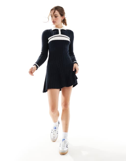Miss Selfridge – Polo-Kleid in Marineblau mit Streifendetail, 2 von 4