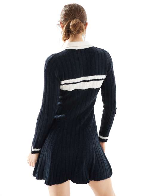 Miss Selfridge – Polo-Kleid in Marineblau mit Streifendetail, 4 von 4