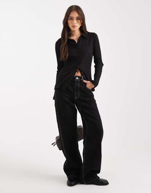 Miss Selfridge - Polo nera a coste spesse, 2 di 4