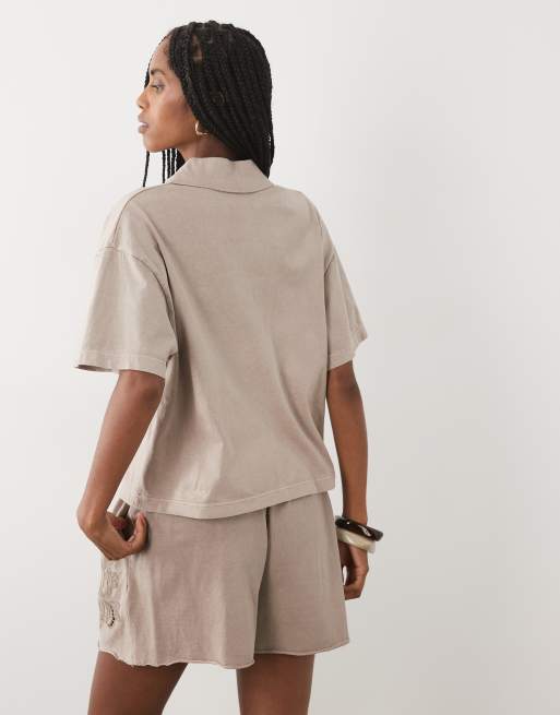 Miss Selfridge - Polo ricamata marrone in coordinato, 4 di 4