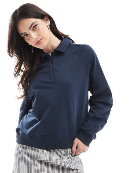 Miss Selfridge polo sweatshirt in navy - view 1