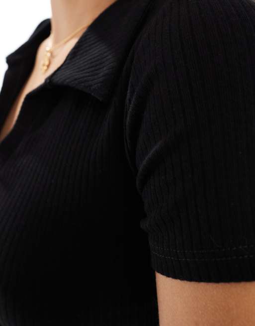 Miss Selfridge - Poloshirt met korte mouwen in zwart, 4 van 4