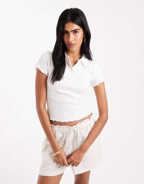 Miss Selfridge - Polotop met geschulpte rand in wit - view 1