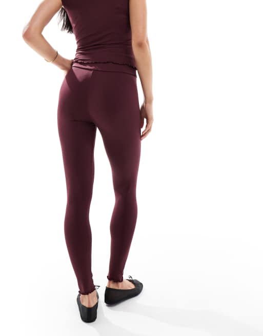 Miss Selfridge – Polyamid-Leggings in Burgunderrot mit Spitzenbesatz, Kombiteil, 5 von 5