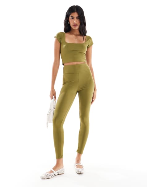 Miss Selfridge polyamide leggings in olive (part of a set) - view 1