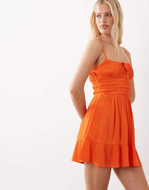 Miss Selfridge – Pomarańczowa letnia sukienka mini z muślinu - view 1