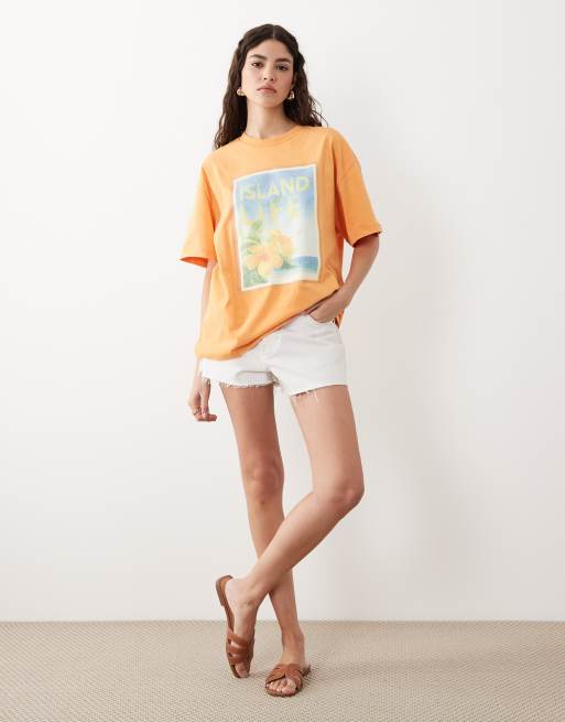 Miss Selfridge – Pomarańczowy T-shirt oversize z nadrukiem wyspy, 2 z 4