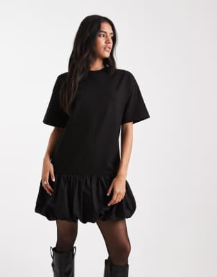 Miss Selfridge - Popeline-Minikleid in Schwarz mit tiefer Taille