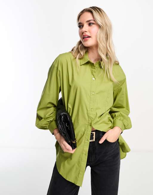 Miss Selfridge – Popelinowa koszula oversize w zielonym odcieniu khaki