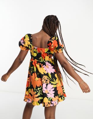 Miss Selfridge poplin babydoll smock dress in large floral | ASOS