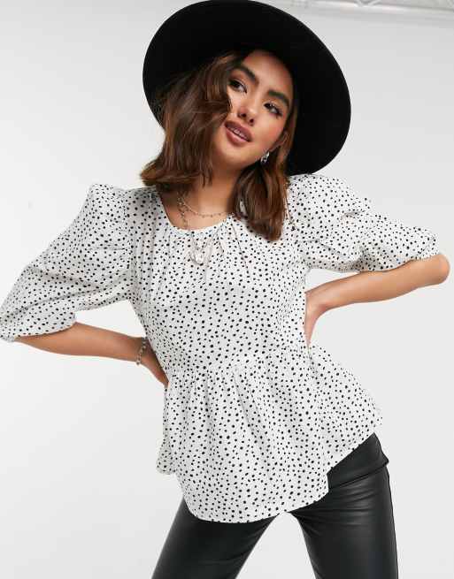 Grey blouse with white cheap polka dots