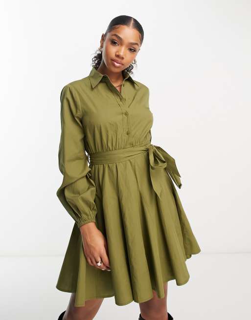 Belted store shirt dress