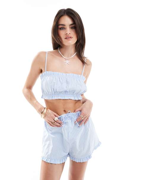 Miss Selfridge poplin cami top in blue stripe - part of a set - view 1