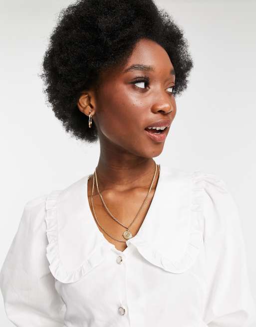 Miss Selfridge poplin collar shirt in ivory, 3 of 4
