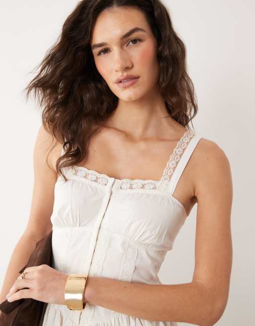 Miss Selfridge poplin corset detail mini dress in white, 2 of 4
