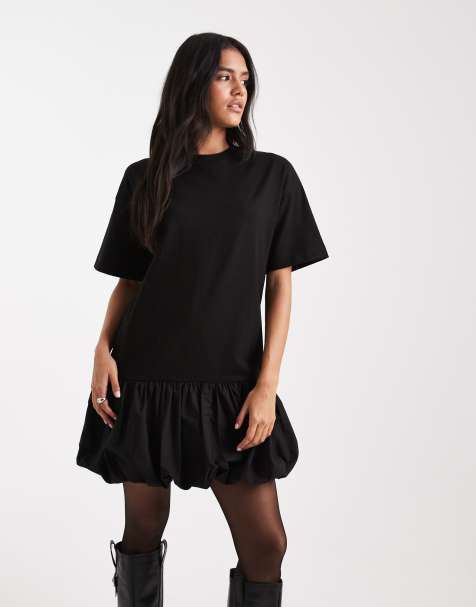 Miss Selfridge poplin drop waist mini dress in black - view 1