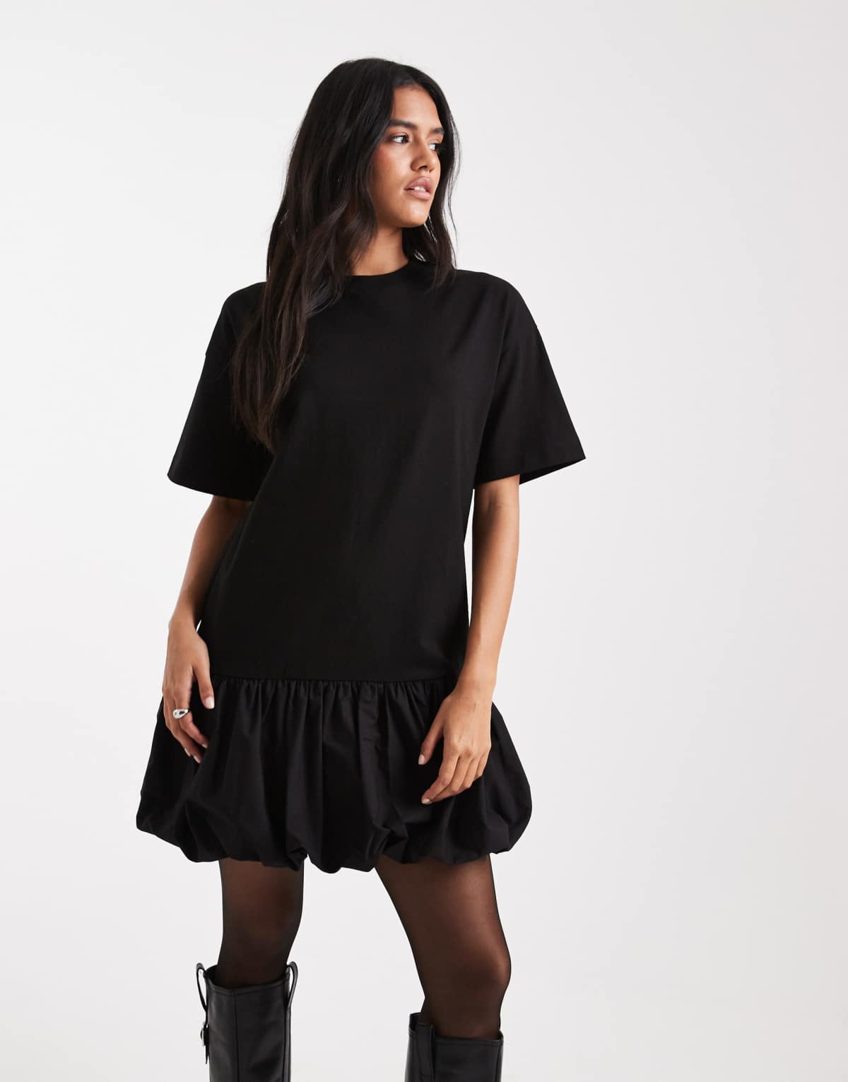 Miss Selfridge poplin drop waist mini dress in black