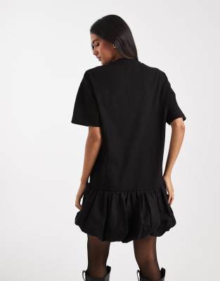 Miss Selfridge Poplin Drop Waist Mini Dress In Black
