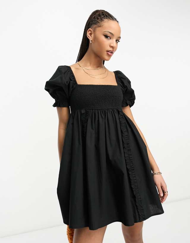 Miss Selfridge poplin exposed seam mini smock dress in black