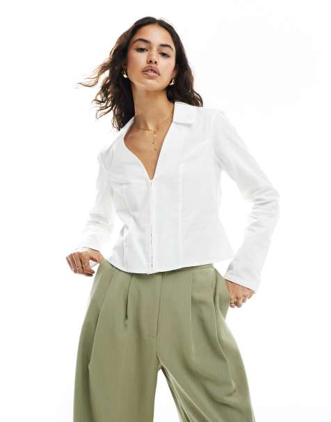 Miss Selfridge poplin fitted corset detail shirt in white - view 1