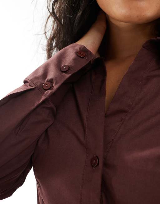 Miss Selfridge poplin fitted shirt dress in chocolate, 4 of 4
