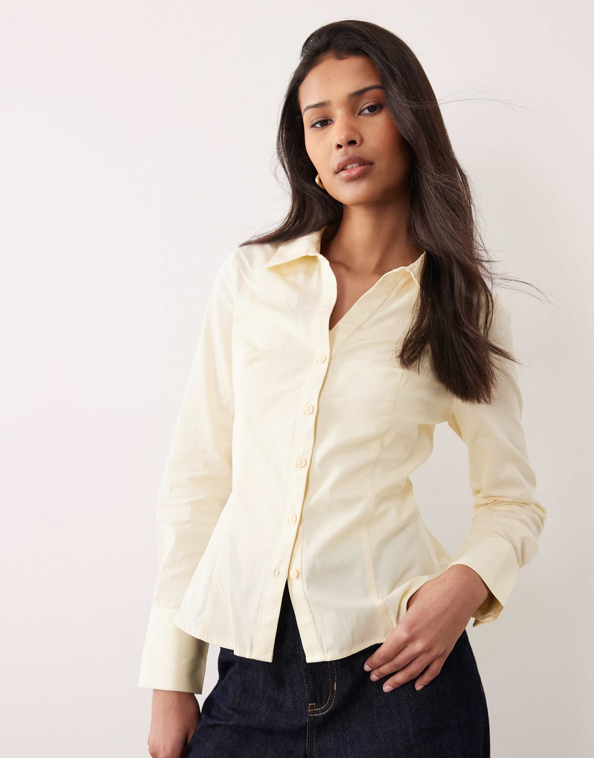 miss selfridge poplin fitted shirt in buttermilk