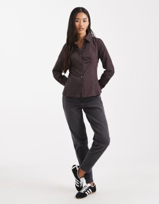Miss Selfridge Poplin Fitted Shirt In Brown
