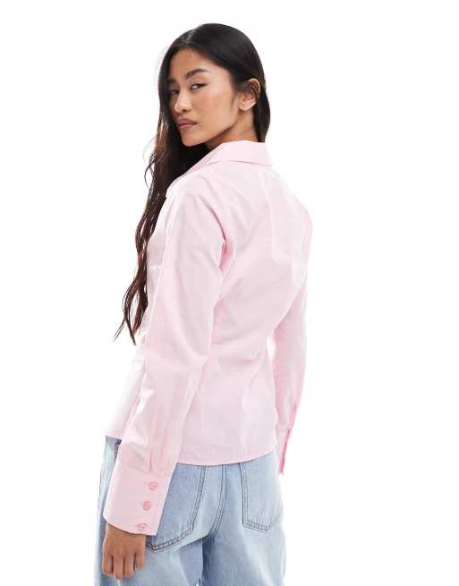 Miss Selfridge poplin fitted shirt in pink