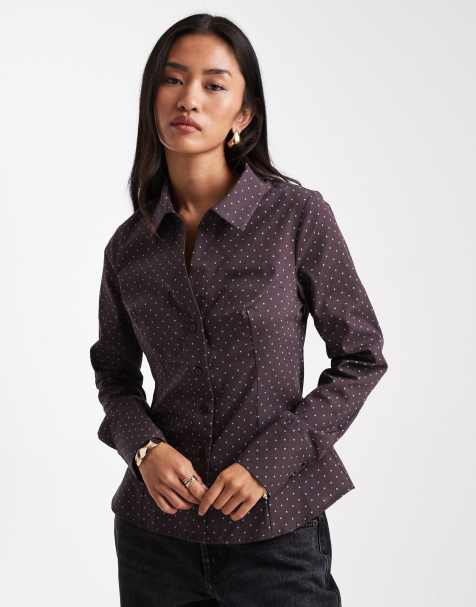 Miss Selfridge poplin fitted shirt in polka dot - view 1