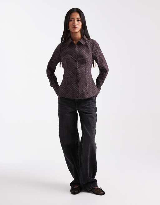 Miss Selfridge poplin fitted shirt in polka dot