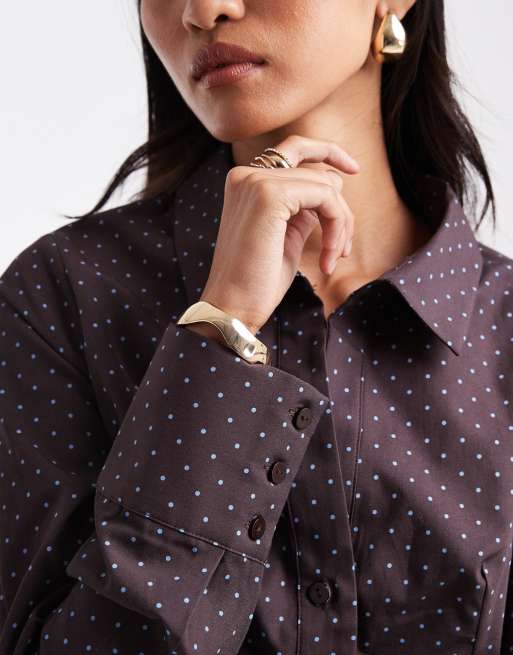 Miss Selfridge poplin fitted shirt in polka dot