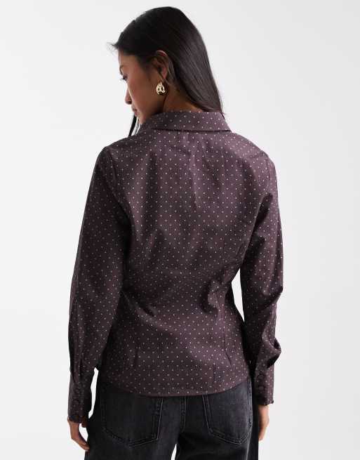 Miss Selfridge poplin fitted shirt in polka dot