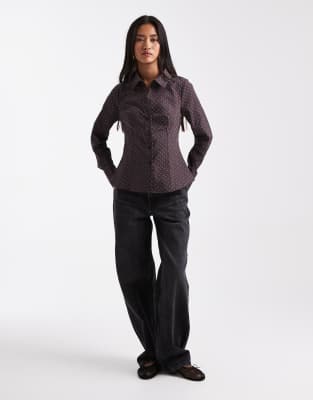Miss Selfridge Poplin Fitted Shirt In Brown